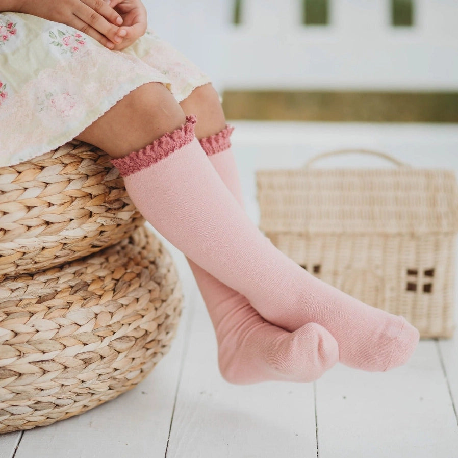 Blush + Mauve Lace Top Knee High Socks | Little Stocking Co